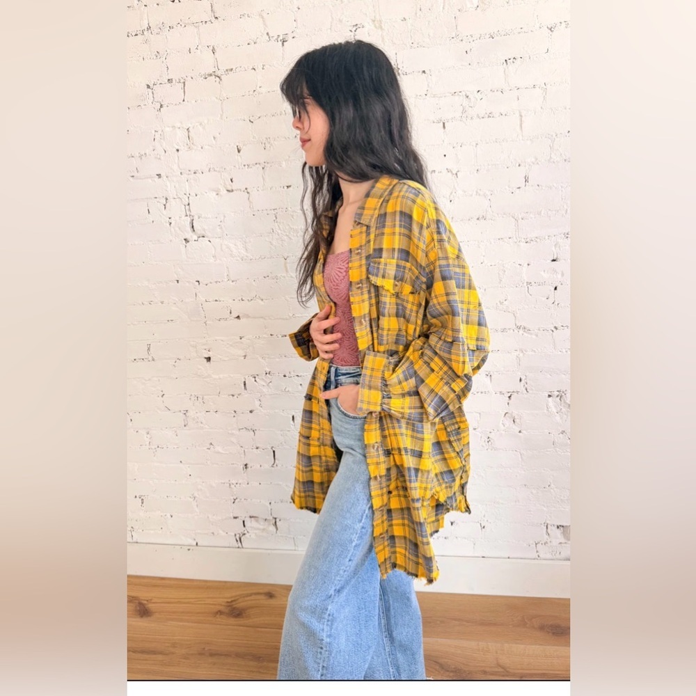 Easel Bad Little Country Girl Tina Plaid Shacket Shirt Dress M Yellowstone/Boho - Picture 4 of 13